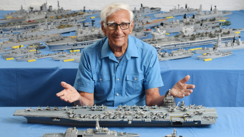 Phillp Warren with his model ships